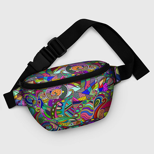 Поясная сумка Дудлы узор разноцветный хиппи / 3D-принт – фото 4