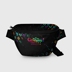 Поясная сумка GENSHIN IMPACT NEON LOGO RAINBOW STYLE, ЭМБЛЕМЫ, цвет: 3D-принт