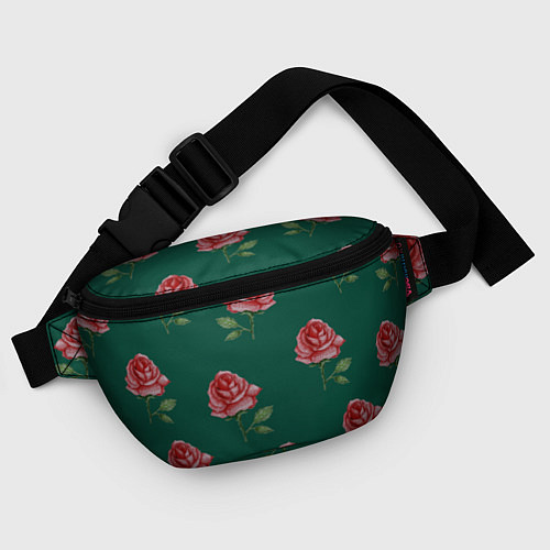 Поясная сумка Ярко красные розы на темно-зеленом фоне / 3D-принт – фото 4