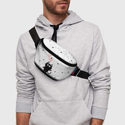 Поясная сумка Котик в тумане Сердечки, цвет: 3D-принт — фото 2