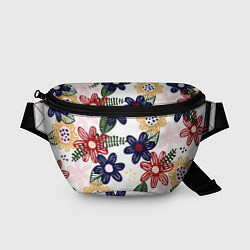 Поясная сумка Разноцветные цветы в мультяшном стиле