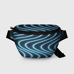 Поясная сумка Неоновый свет Волны голубые на темном фоне