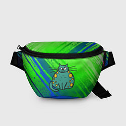 Поясная сумка Прикольный зеленый кот, цвет: 3D-принт