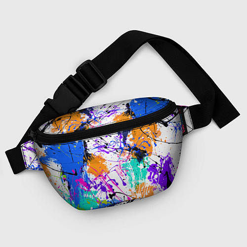 Поясная сумка Брызги и мазки разноцветных красок на белом фоне / 3D-принт – фото 4