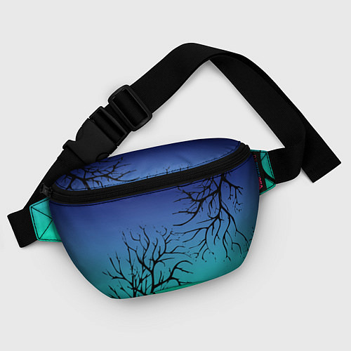 Поясная сумка Черные абстрактные ветки деревьев на сине-зеленом / 3D-принт – фото 4