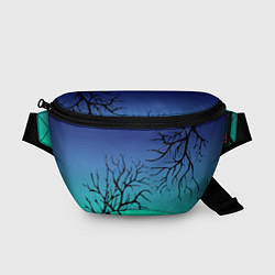 Поясная сумка Черные абстрактные ветки деревьев на сине-зеленом, цвет: 3D-принт