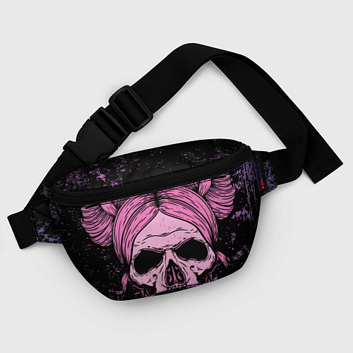 Поясная сумка Женский череп с розовыми волосами / 3D-принт – фото 4