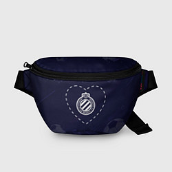 Поясная сумка Лого Club Brugge в сердечке на фоне мячей, цвет: 3D-принт