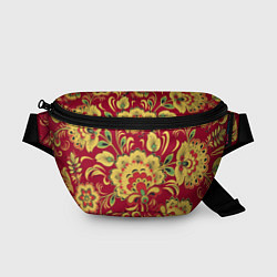 Поясная сумка Хохломская Роспись Цветы На красном Фоне, цвет: 3D-принт