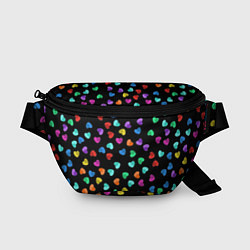 Поясная сумка Сердечки разноцветные на черном, цвет: 3D-принт