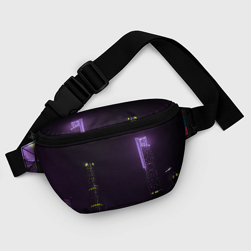 Поясная сумка Неоновые высотки в городе - Фиолетовый / 3D-принт – фото 4