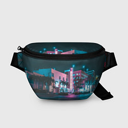 Поясная сумка Неоновая улица - Светло-синий, цвет: 3D-принт