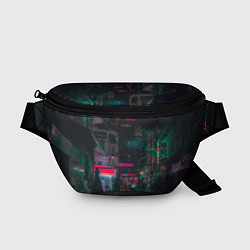 Поясная сумка Неоновый мрачный город - Тёмно-зелёный, цвет: 3D-принт