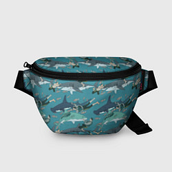 Поясная сумка Ныряльщики и акулы - паттерн, цвет: 3D-принт