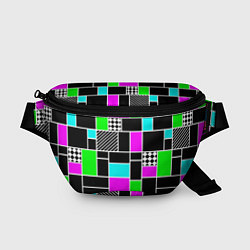 Поясная сумка Неоновый геометрический узор на черном, цвет: 3D-принт