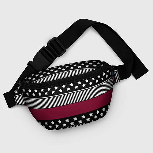 Поясная сумка Burgundy black striped pattern / 3D-принт – фото 4