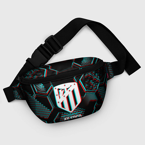 Поясная сумка Atletico Madrid FC в стиле glitch на темном фоне / 3D-принт – фото 4