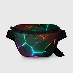 Поясная сумка Радужный градиент неоновые геометрические плиты, цвет: 3D-принт