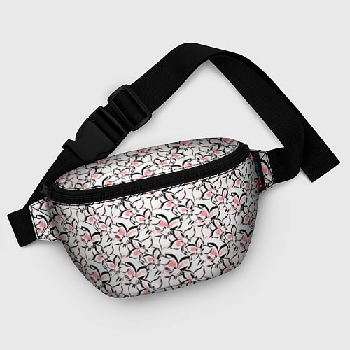 Поясная сумка Бело-розовые цветы с черной обводкой / 3D-принт – фото 4