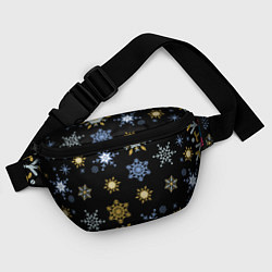 Поясная сумка Новый год снежинки на чёрном фоне, цвет: 3D-принт — фото 2