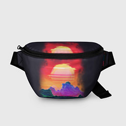 Поясная сумка Синтвейв неоновые горы на закате, цвет: 3D-принт
