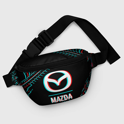 Поясная сумка Значок Mazda в стиле glitch на темном фоне / 3D-принт – фото 4