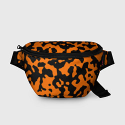 Поясная сумка Чёрные абстрактные пятна на оранжевом фоне, цвет: 3D-принт