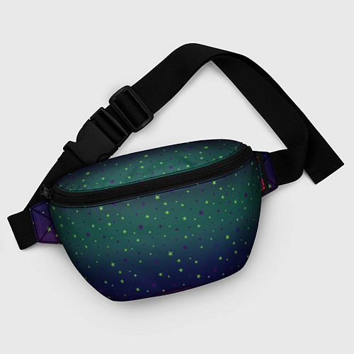 Поясная сумка Неоновые зеленые и сиреневые звезды на темно зелен / 3D-принт – фото 4