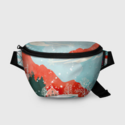 Поясная сумка Зимние новогодние горы, цвет: 3D-принт