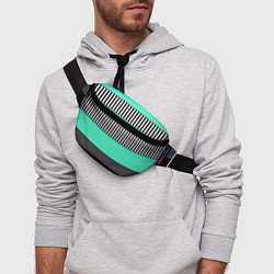 Поясная сумка Полосатый зеленый с черным и белым узор, цвет: 3D-принт — фото 2