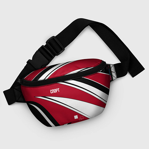 Поясная сумка Красно черная абстракция на белом спорт / 3D-принт – фото 4