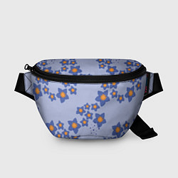 Поясная сумка Узор из синих цветов на сиреневом фоне