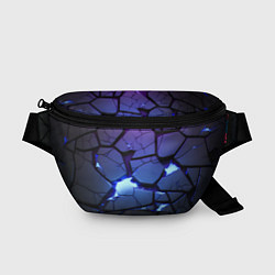 Поясная сумка Неоновые трещины - голубая лава, цвет: 3D-принт
