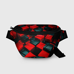 Поясная сумка Кубы геометрии красный и чёрный