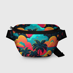 Поясная сумка Неоновые пальмы на закате, цвет: 3D-принт