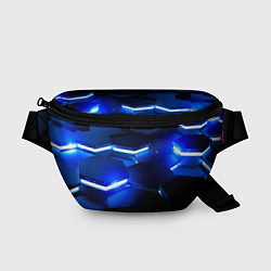 Поясная сумка Металлические соты с синей подсветкой, цвет: 3D-принт