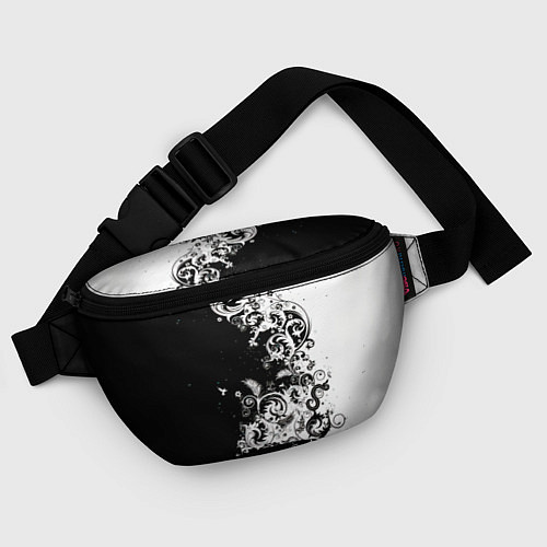 Поясная сумка Черно-белые цветы и колибри / 3D-принт – фото 4