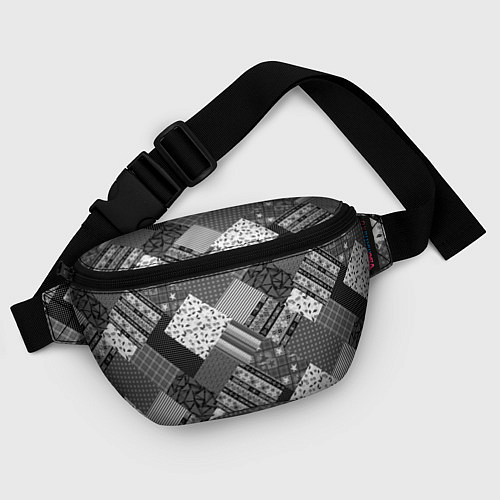 Поясная сумка Черно белый лоскутный узор / 3D-принт – фото 4