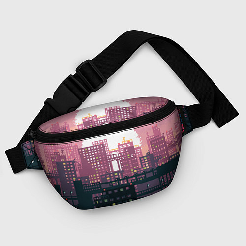 Поясная сумка Пиксельный пейзаж города - закат / 3D-принт – фото 4