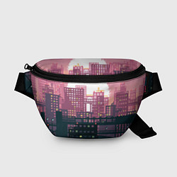 Поясная сумка Пиксельный пейзаж города - закат, цвет: 3D-принт