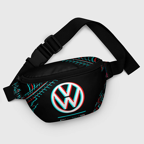 Поясная сумка Значок Volkswagen в стиле glitch на темном фоне / 3D-принт – фото 4