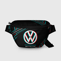 Поясная сумка Значок Volkswagen в стиле glitch на темном фоне, цвет: 3D-принт