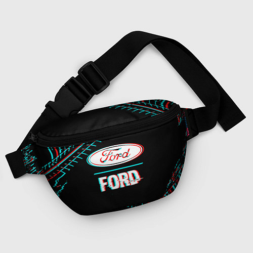 Поясная сумка Значок Ford в стиле glitch на темном фоне / 3D-принт – фото 4