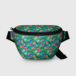 Поясная сумка Разные цветочки на зеленом фоне, цвет: 3D-принт