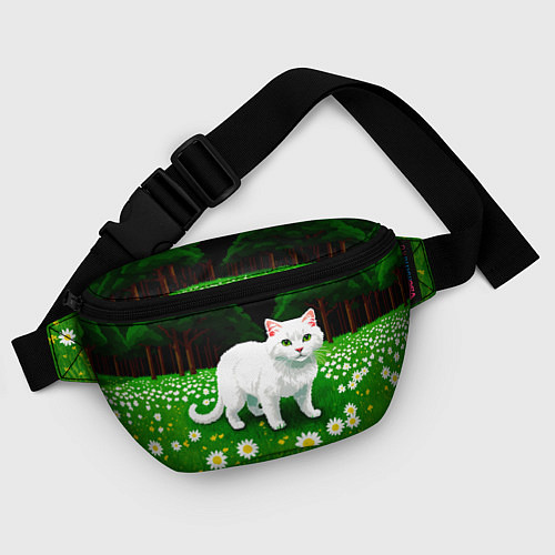 Поясная сумка Белый кот на лугу пиксель арт / 3D-принт – фото 4