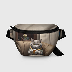 Поясная сумка Кот сидит на диване с напитком, цвет: 3D-принт