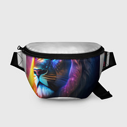 Поясная сумка Лев с радужной гривой и голубыми глазами, цвет: 3D-принт