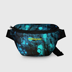Поясная сумка Cyberpunk 2077 phantom liberty blue abstract, цвет: 3D-принт