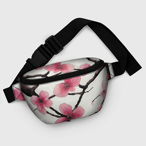 Поясная сумка Цветы и ветви японской сакуры - текстура холста / 3D-принт – фото 4