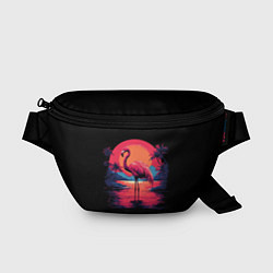 Поясная сумка Розовый фламинго среди пальм, цвет: 3D-принт